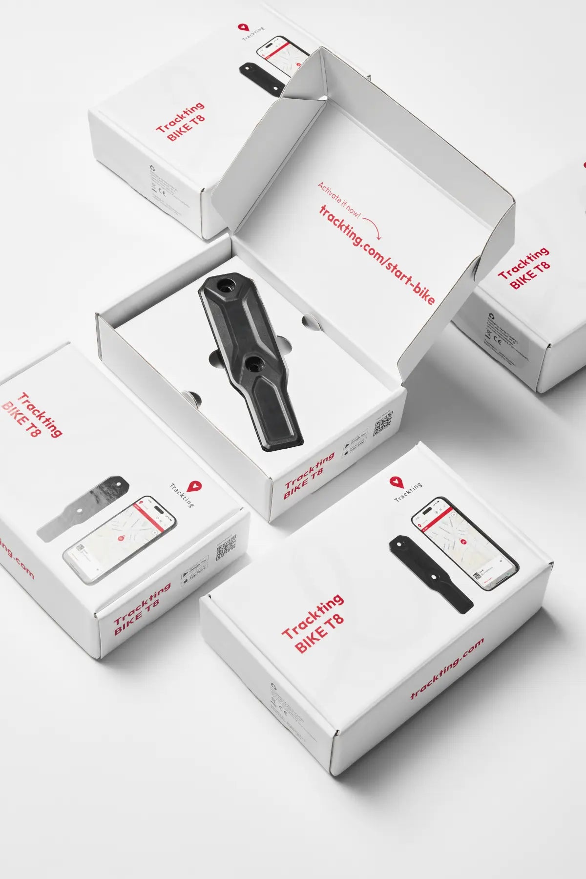 foto prodotto e pack dell'antifurto GPS Trackting BIKE T8 per bici ed e-bike
