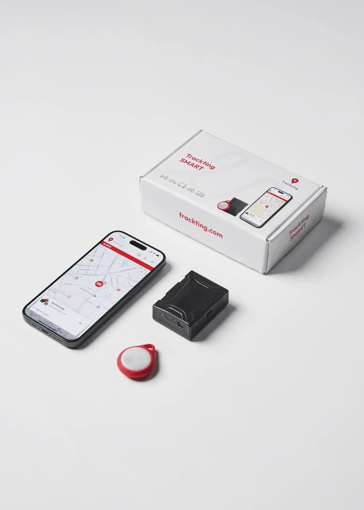 foto prodotto e confezione di Trackting SMART antifurto GPS senza canone per auto e moto