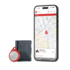 product photo and app about Trackting SMART V3 antitheft gps device  - white background